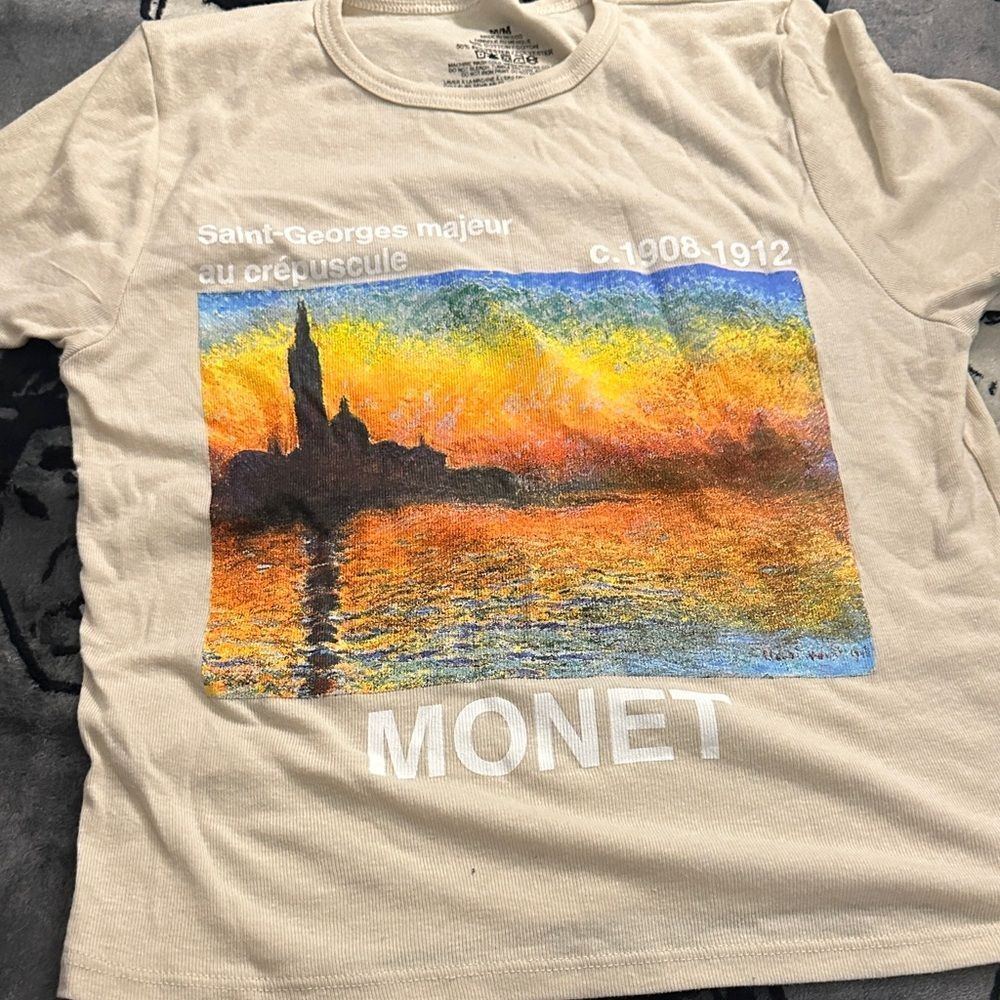 Monet Beige Art T-Shirt with Vibrant Painting